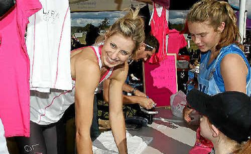 Diamonds and Allora player Laura Geitz with her training outfits at the netball. Diamonds and Allora player Laura Geitz with her training outfits at the netball.